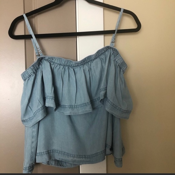 Free People Chambray Off Shoulder Top Size XS - Picture 1 of 2
